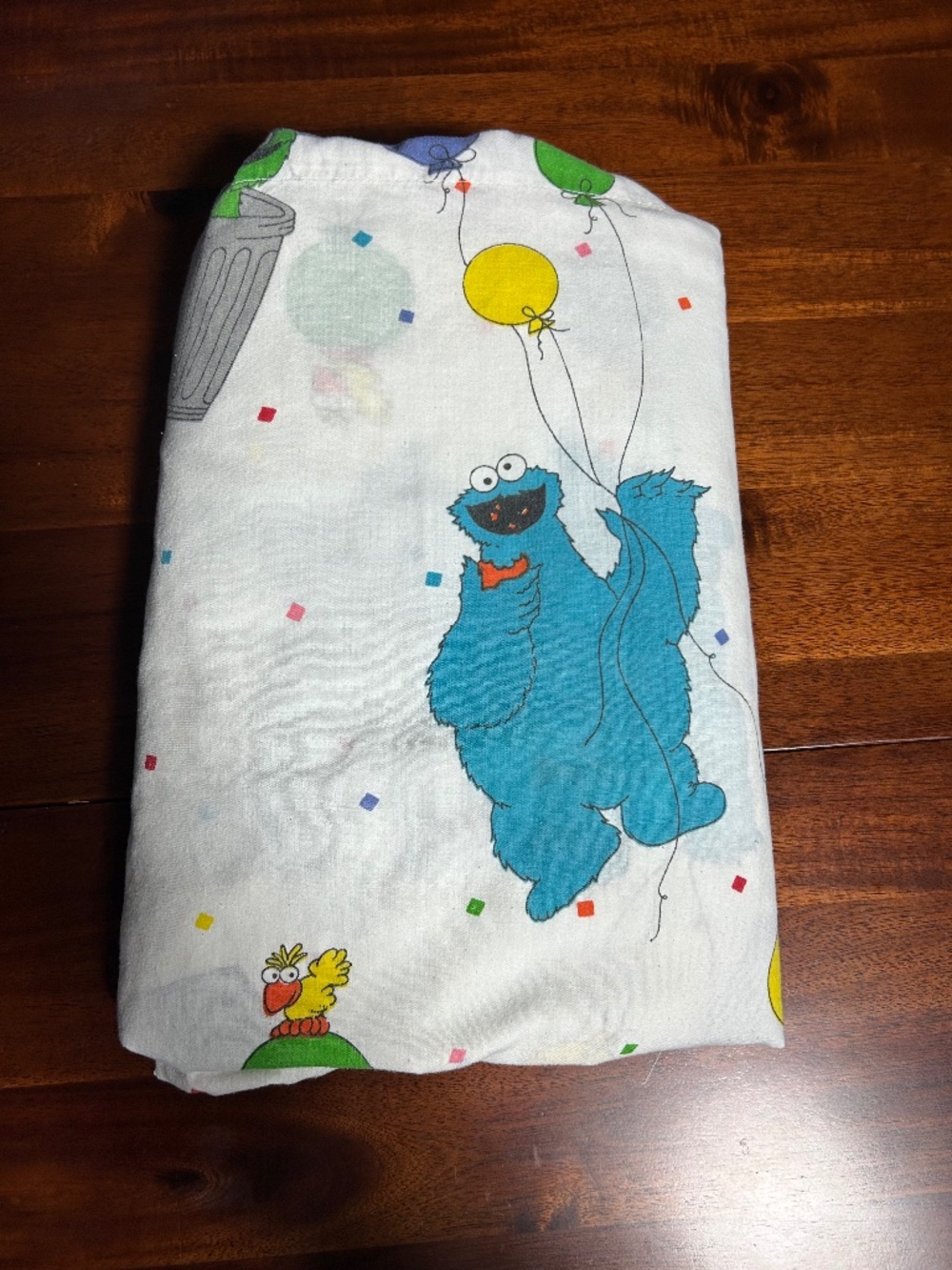 Vintage Sesame Street Twin Flat Sheet Balloon Theme Big Bird Ernie Bert Cookie